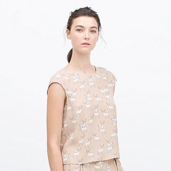 2 for $20 ❤️ Zara Deer Print Blouse - Picture 1 of 6